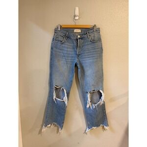 We The Free Distressed Straight Leg Jeans Women 27 Light Wash High Rise